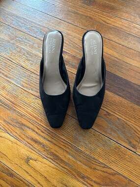 Alfani Step N Flex Cecilia Black Suede Square Toe Kitten Heel Mules